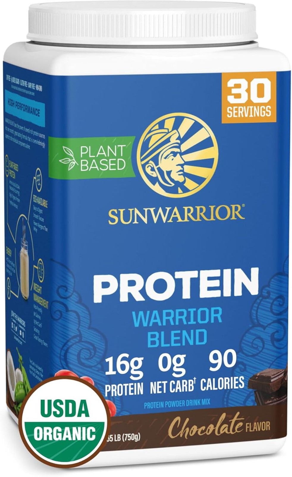 Sunwarrior Organic Plant-Based Protein Powder, Chocolate