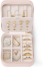 Travel Jewelry Case, Small Travel Jewelry Organizer Box for Girls Women - Pink