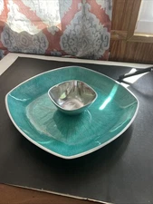 SIMPLY DESIGNZ Turquoise Enamel Serving Platter Dish Chip And Dip Collection