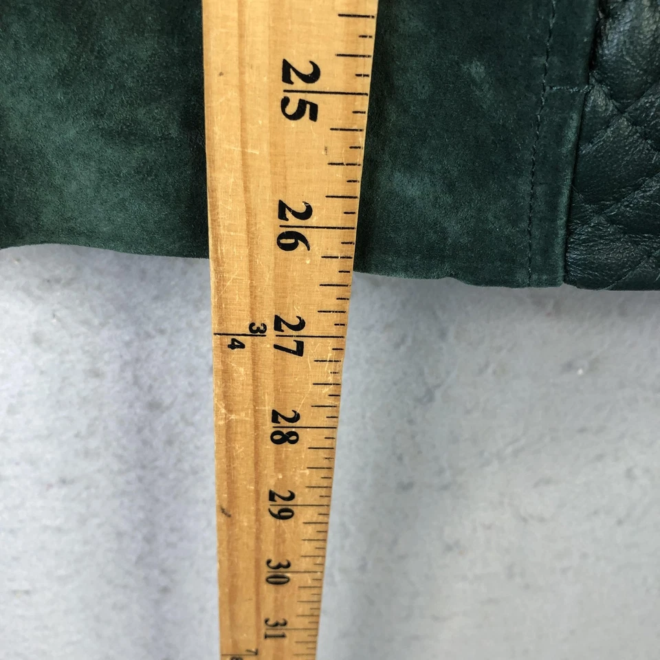 Chaqueta de cuero Isaac Mizrahi Live para mujer 22W verde gamuza acolchada sin cuello Foto 4 de 4