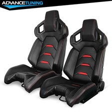 Universal Reclinable 2 Racing Seats Dual Sliders Pu Carbon Leather Red Stripe Universal Reclinable 2 Racing Seats Dual Sliders Pu Carbon Leather Red Stripe