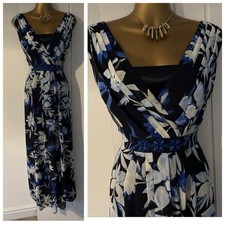 Jacques vert Maxi dress size 16 Blue floral Gown Evening Cruise Occasion Wedding