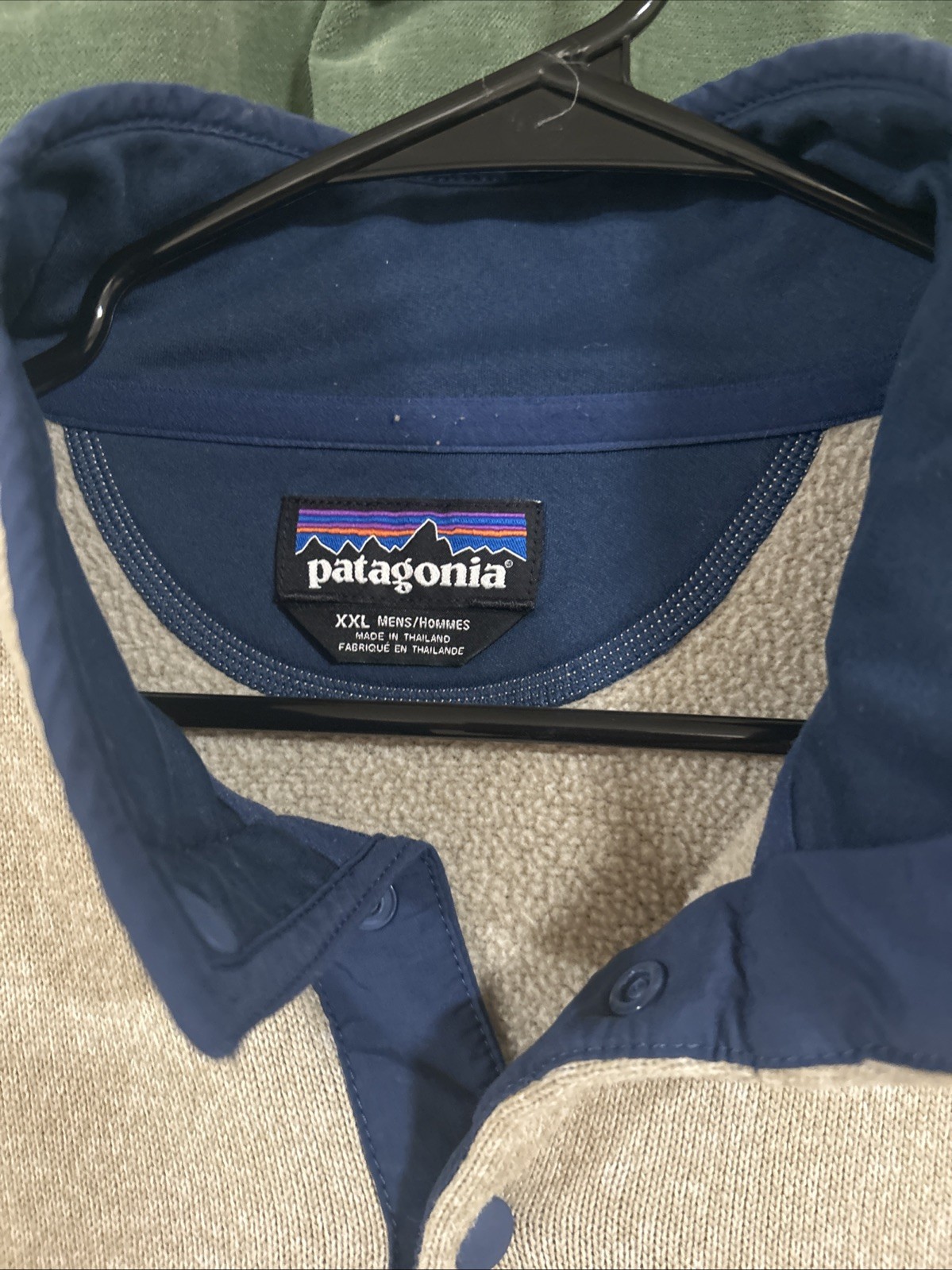 Patagonia “Synchilla Like” Snap-T fleece Pullover Men’s Size XXL Tan/Navy Knit thumbnail 3