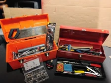 Vintage Tool boxes With Various Mechanic Tools Sockets Wrenches Other