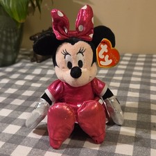 Ty Sparkle Minnie Mouse Beanie Baby Plush Disney Pink Polka Dot Dress