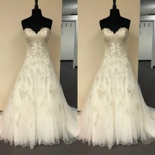 Vintage Wedding Dresses Sweetheart A-Line Sweep Train Lace Applique Bridal Gowns