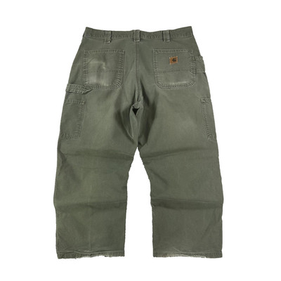 Carhartt Carpenter Pants Mens 36x29 Green Canvas Relaxed Workwear Distressed
