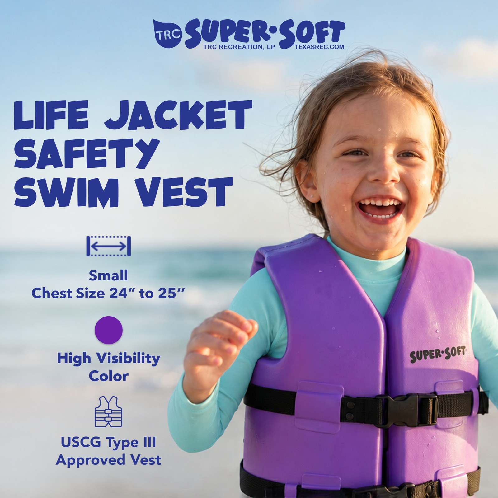 TRC Recreation Super Soft Child Life Jacket Swim Safety Vest, Small, Purple - second product detail image