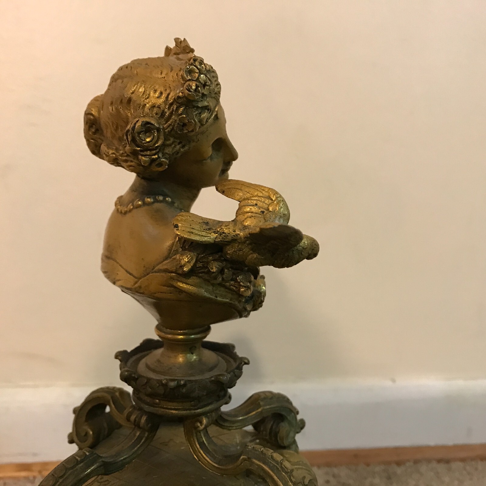 Antique 19th C  French Gilt Bronze Sedan Chair Portrait Clock