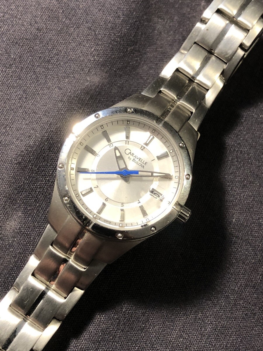 Caravelle By Bulova Womens Watch Japan Silver Tone Blue Second Hand New Battery Caravelle By Bulova Womens Watch Japan Silver Tone Blue Second Hand New Battery