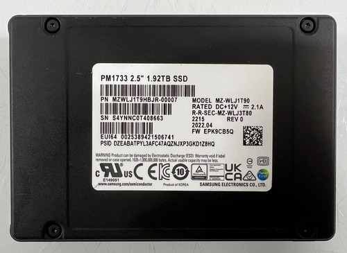 Samsung PM1733 2,5" 1,92TB PCIe 4.0 x4 NVMe SSD MZ-WLJ1T90 MZWLJ1T9HBJR-00007