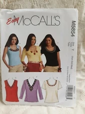 Easy McCall's Sewing Patterns M5854 sizes xs-med Misses Top with Embellishments