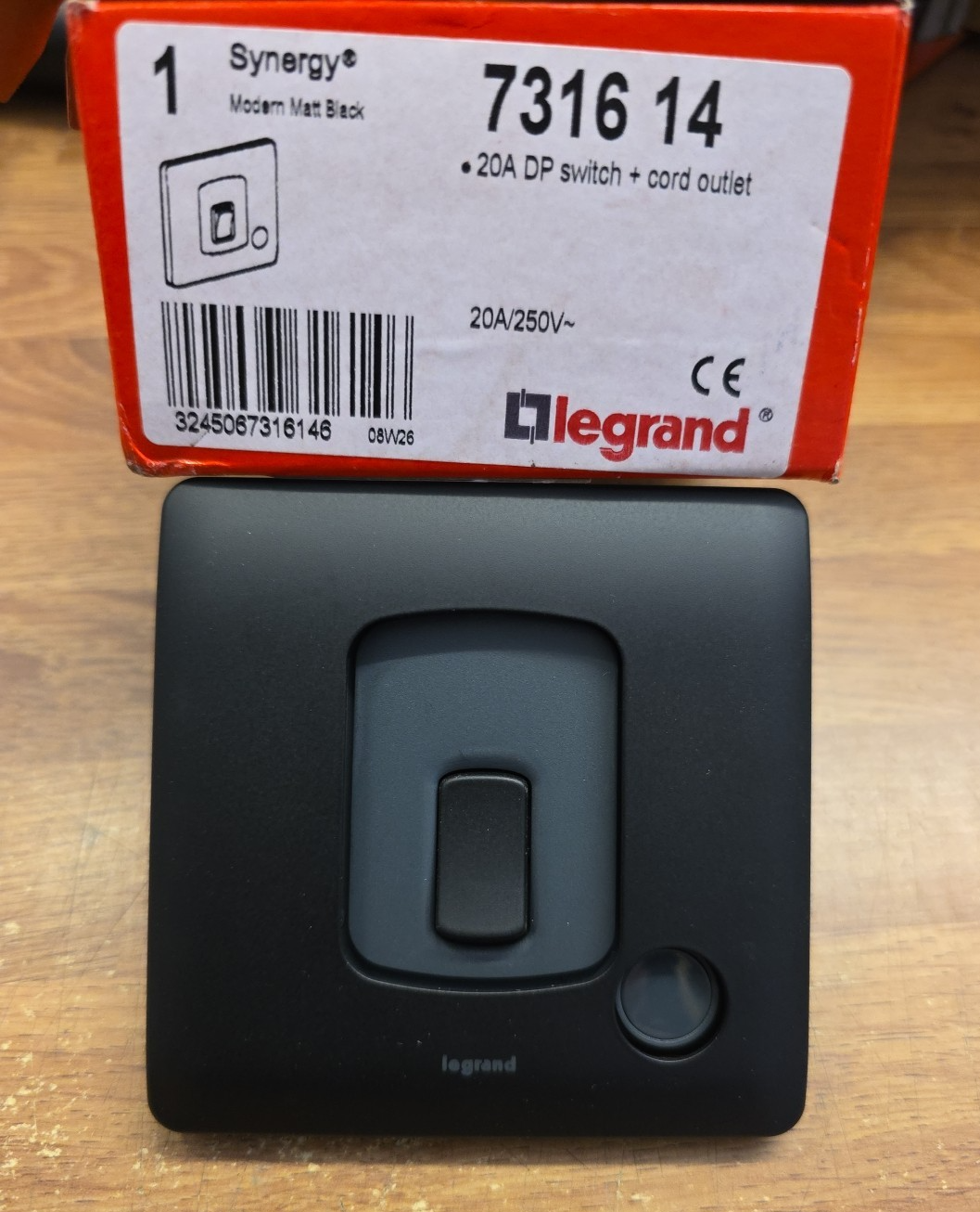 Modern Matt Black 20ADP  Switch And Cord outlet Legrand 7316 14