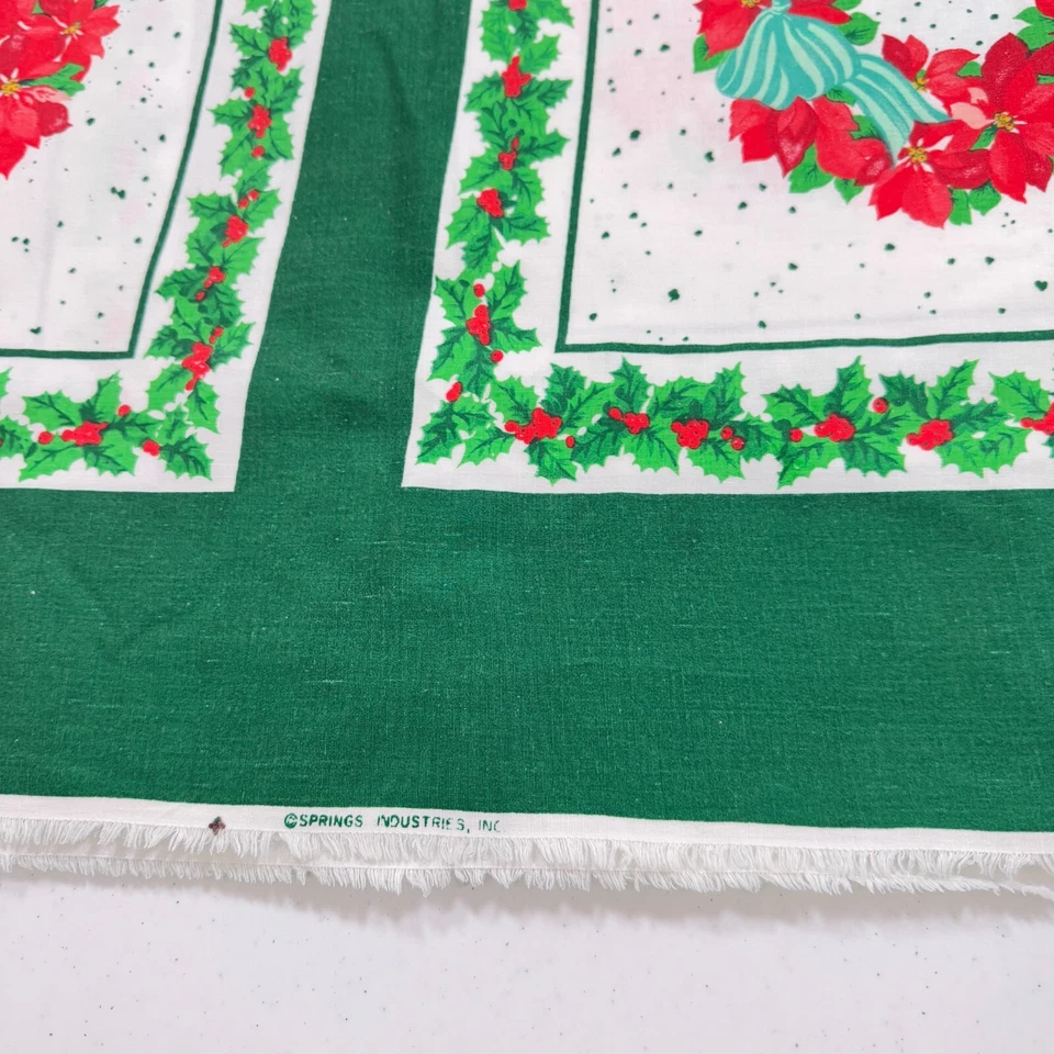 Panel de tela de resortes vintage acolchado corona de acebo vacaciones algodón 60x81 2,2 yardas Foto 3 de 4