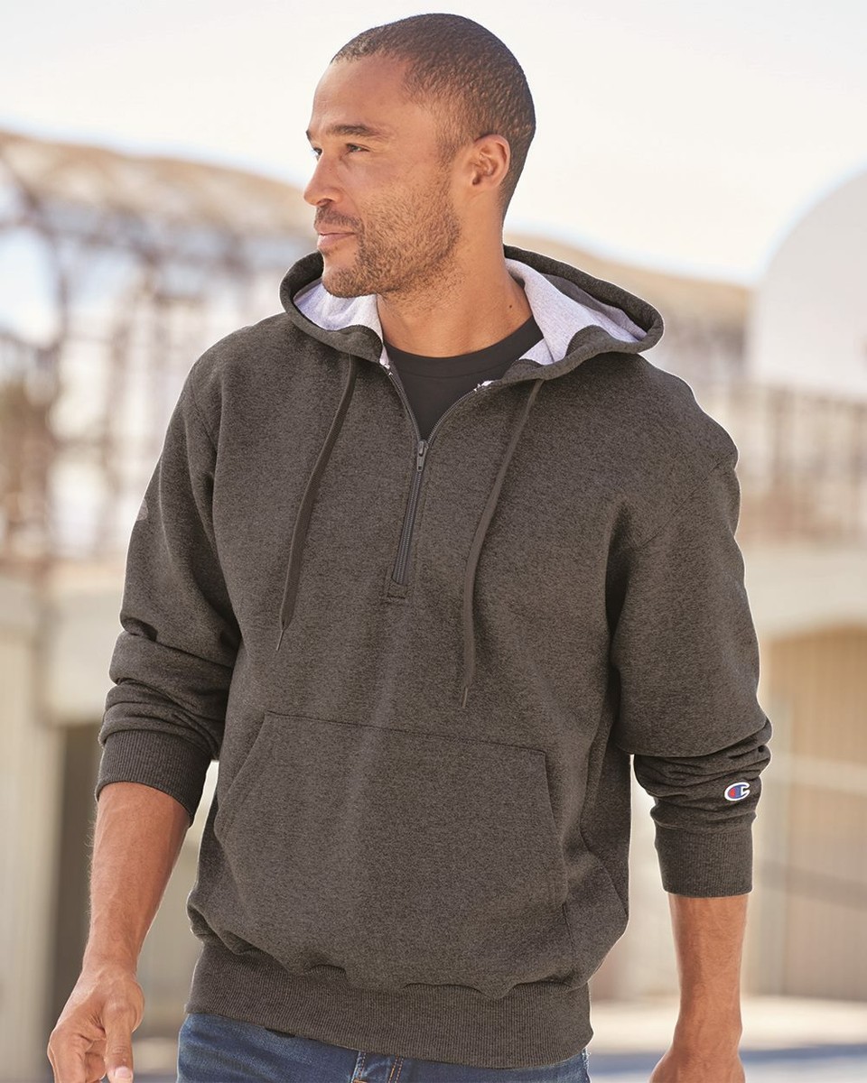 Champion Cotton Max Hooded Quarter-Zip Sweatshirt S185 S-2XL CLOSEOUT | eBay