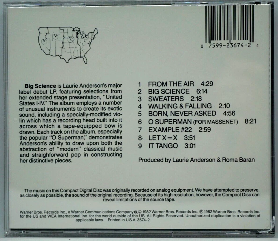 Laurie Anderson : Big Science CD Album (USA Press) - O Superman - RARE - Image 2 of 3