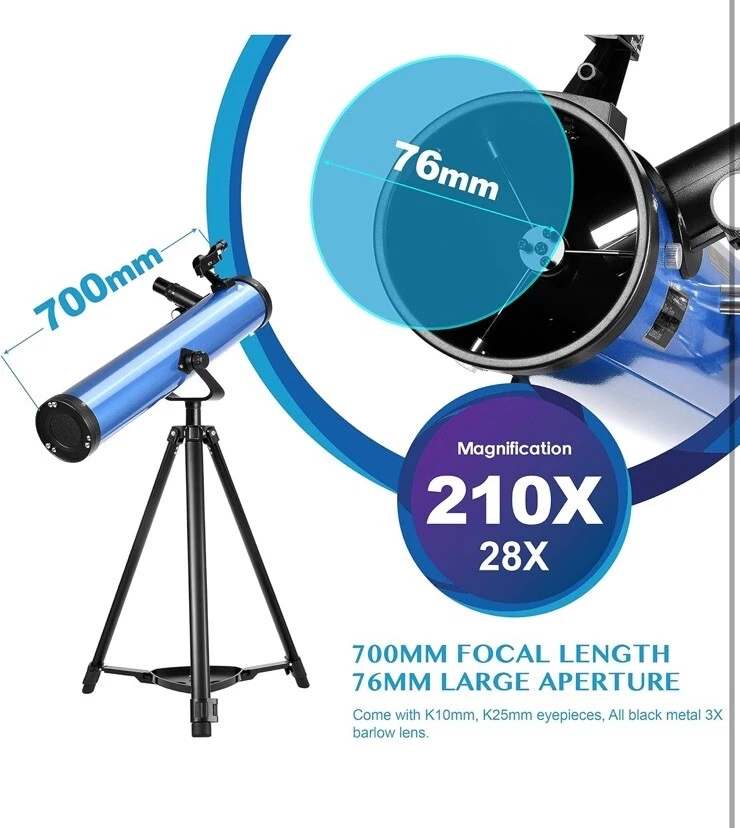 Aomekie Telescope 700/76mm Astronomical Telescope Professional with Bluetooth - Image 2 of 4