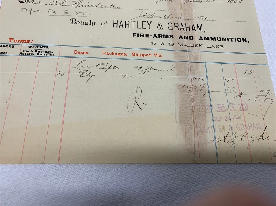 Rifle Lee original factura de venta antigua Foto 3 de 4