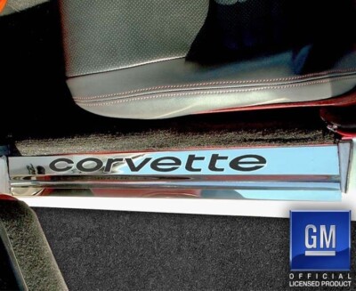 Pair Door Sill Plates 1978-1982 C3 Corvette w/Black Carbon Fiber Vinyl Inlay