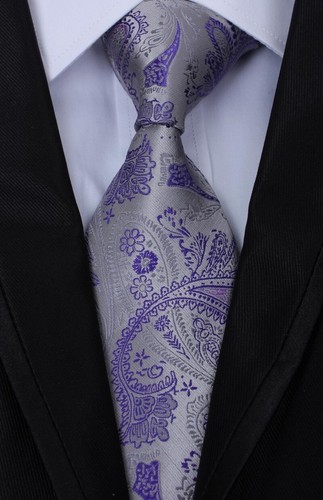 New Classic Geometric Silver Black 100% JACQUARD WOVEN Silk Men's Necktie Tie