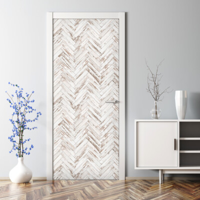 Wood Bubble Free Vintage chevron herringbone Door Decal self adhesive reusable