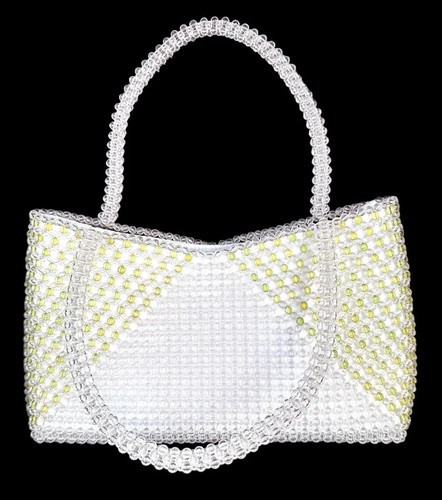 Vintage Clear & Pale Green Yellow Lucite Beaded White Handbag Retro Mod Glam 80s - 第 1/12 張圖片