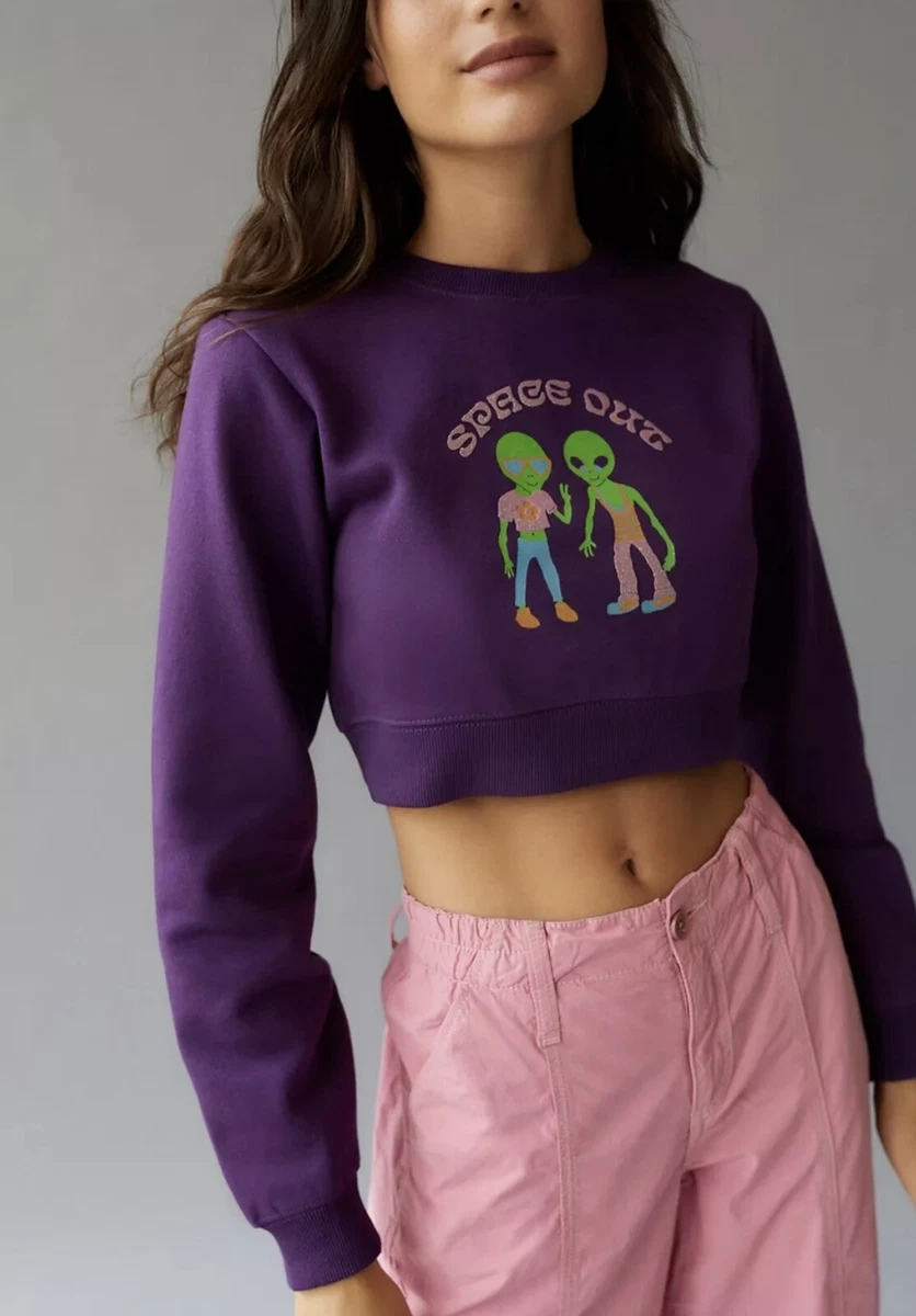 Urban Outfitters Sweatshirt Cropped Space Out Aliens Glitter