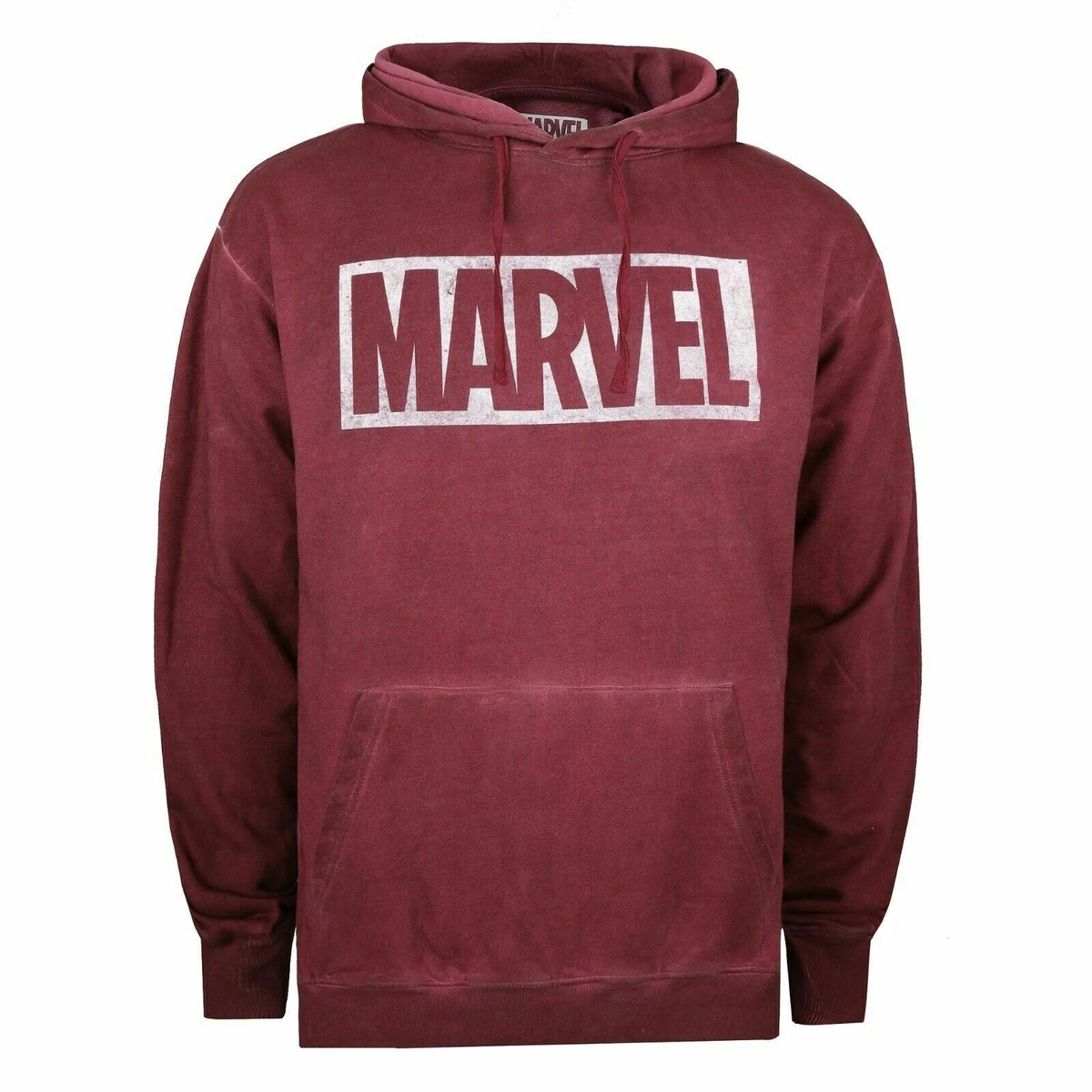 Official Marvel Mens Distress Box Logo Acid Wash Hoodies Red S