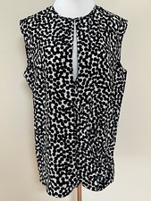 NWT Salvatore Ferragamo Black White Dot Draped Keyhole Silk Top Blouse 46 1250