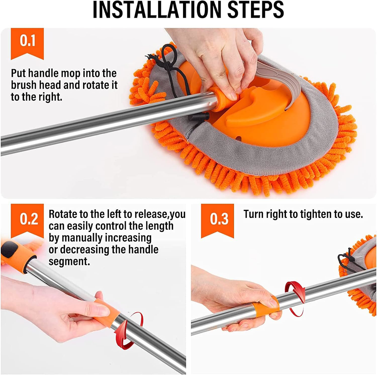 GeliKing Car Wash Brush with Long Handle 62" Wash Mop Kit Versatile