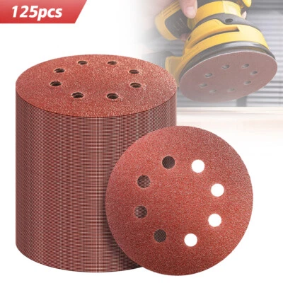 125mm - 5" Sanding Discs Orbital Sander Pads Velc 40 60 80 120 240 Grit 125PCS