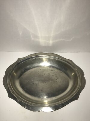 Vintage Pewter Serving Tray Bowl 10.5 L by 1.5 H, Marked Reg US Pat Off