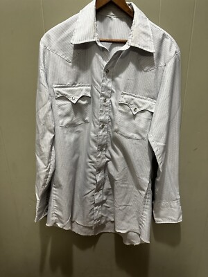Vintage Men s Pearl Snap Button Up Long Sleeve Shirt Blue Striped
