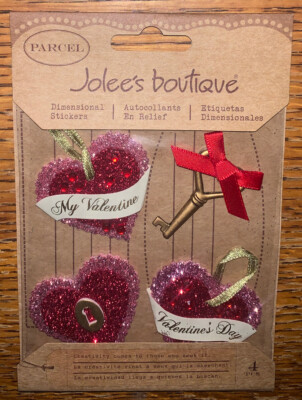 Jolees Parcel Layered Glittery HEARTS My VALENTINES Day Key 3D Scrapbook Sticker