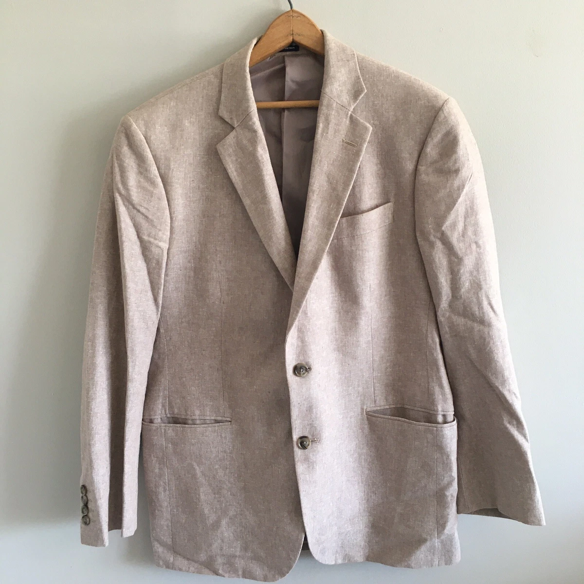 STAFFORD Men Oatmeal Tan Signature Classic Fit Linen Blend Blazer Sport Coat 40R