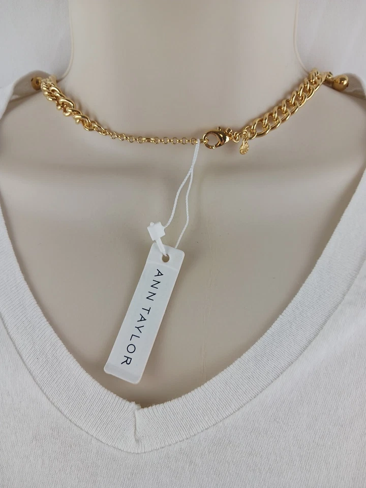 Collar ANN TAYLOR tono dorado eslabón de cadena con cuentas moda llamativo Foto 3 de 4
