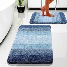 NEW OLANLY Plush Microfiber BATH RUG Shades of Blue Stripes OEKO-TEX Cert 30x20
