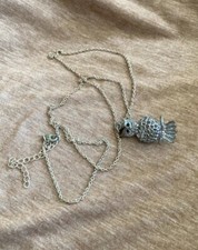 Silver Tone Chain Necklace 3D Owl Pendant Hoot  C55-25