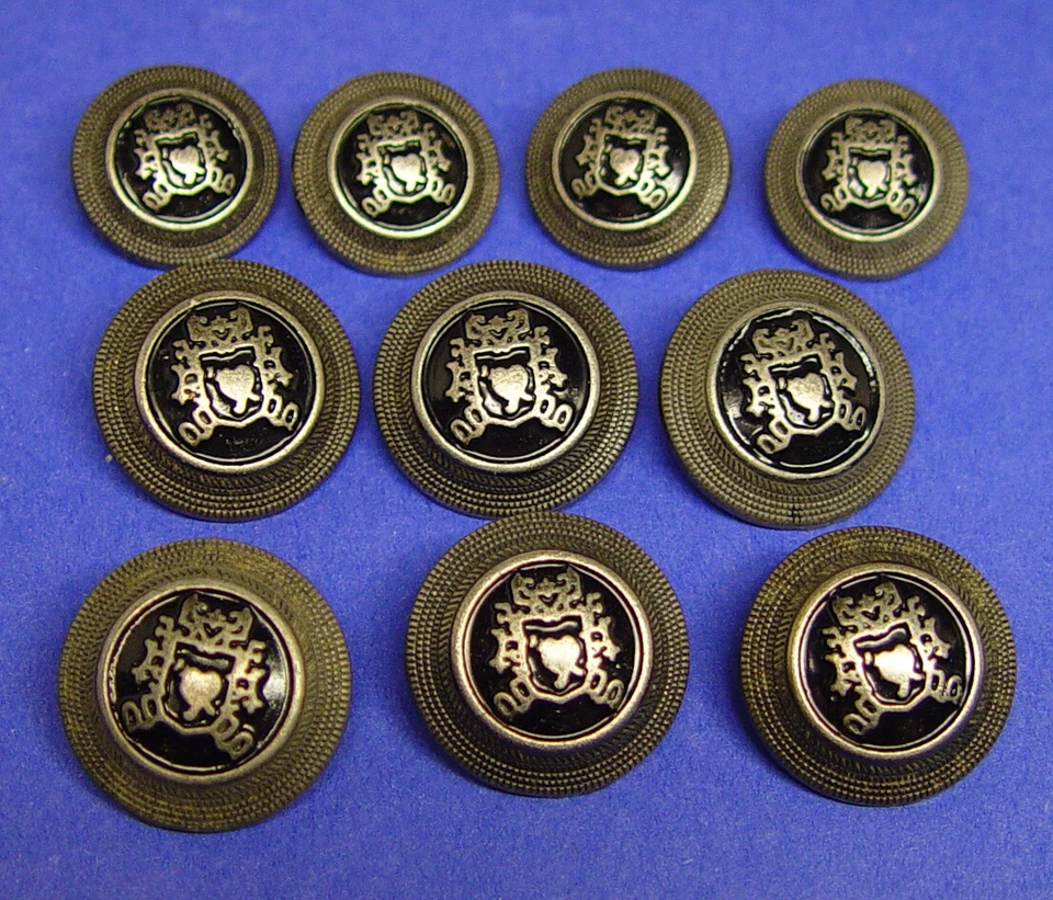 10 vtg XOXO Dark silver metal buttons black enamel style buttons,good used cond. - Image 3 of 4