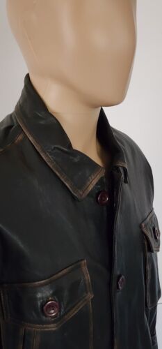 Vtg Grain Leather Echtes Leder Dark Brown Button Full Zip Jacket Mens 3X-Large* - Picture 4 of 16