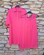 Vtg 60s Texsheen Peignoir Gown Robe Set Chiffon Nylon Nightgown 34 Pink