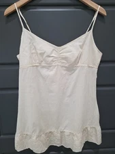 Vintage Hollister Ivory Cami Babydoll Top Size L Coachella Y2K Soft Girl Silk 