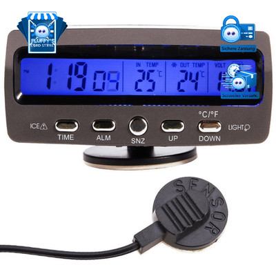 Multifunktions-Thermometer Spannungsmesser 12V LCD-Anzeige Temperatur Zeit