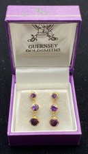 Vintage 18ct Gold Alexandrite 3 X Drop Earrings with Guernsey Goldsmiths Box  