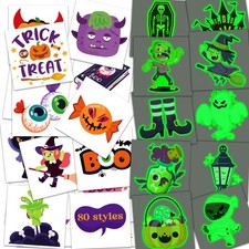 MDDRUIQI Glow Halloween Tattoos for Kids - 80 2 Inch, Multicolor