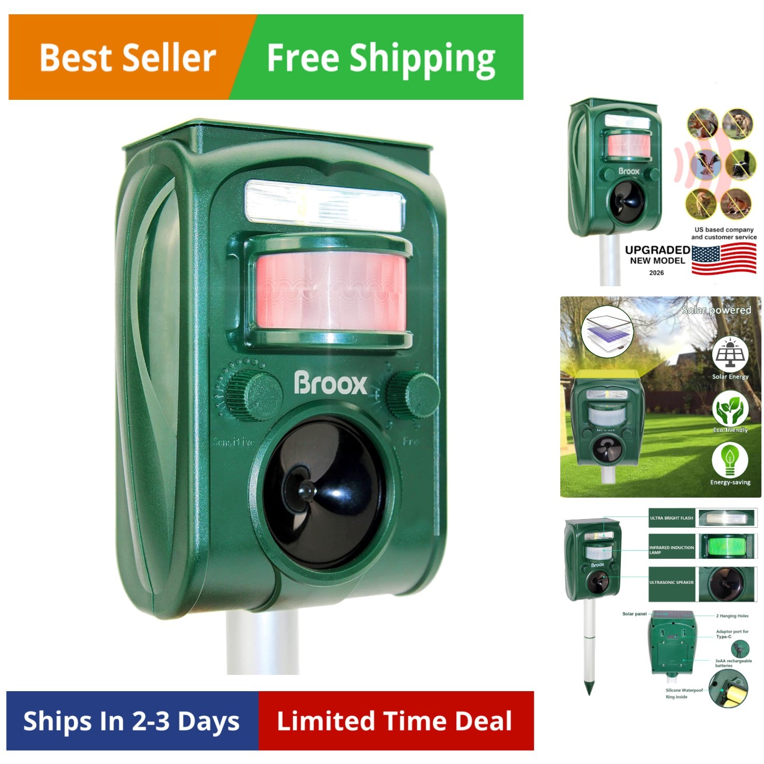 2026 Upgraded Solar Animal Repellent, Cat Repellent Outdoor, Squirrel Repelle...