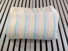 Vtg Chatham USA Satin Trim Baby Security Blanket 36x50 Blue Pink Yellow Unisex