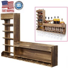 Wall Mounted Wine Storage Rack Stemware Shelf Holder for Kitchen / Bar Wooden