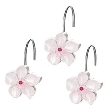 Vanda Flower Shower Curtain Hooks Decorative - Set of 12 White  Pink Shower ...