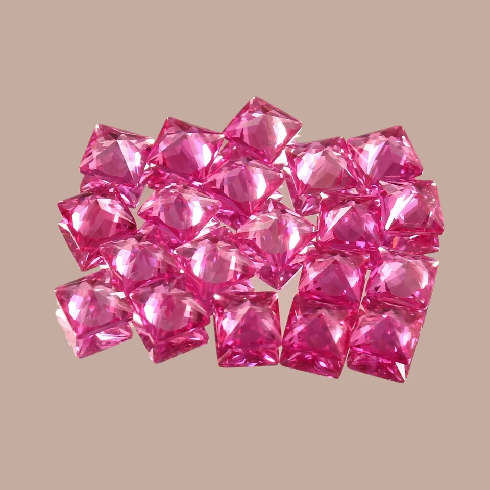 Lote de 80 piedras preciosas sueltas naturales de corte princesa de 5-6 quilates con zafiro rosa certificado Foto 4 de 4